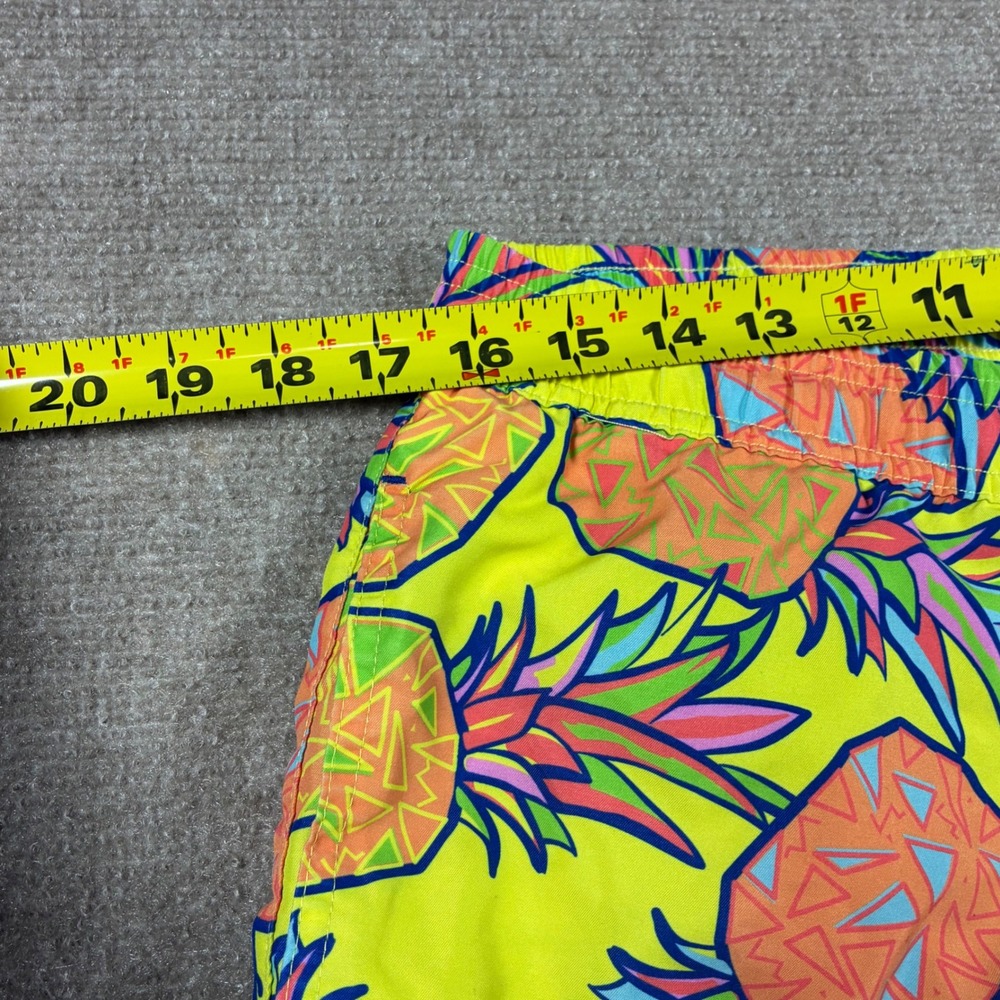 Tipsy Elves Mens Pineapple Print Swim Trunks Neon Yellow Blue Size Medium - Picture 3 of 9